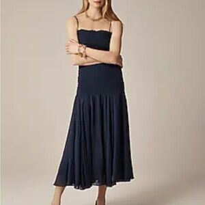 J CREW COLLECTION SMOCED CHIFFON NAVY DRESS- size 8 NWT
